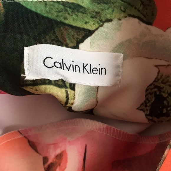 CALVIN KLEIN Orange Floral Sheath Sleeveless Dress Size Petite - Picture 7 of 8
